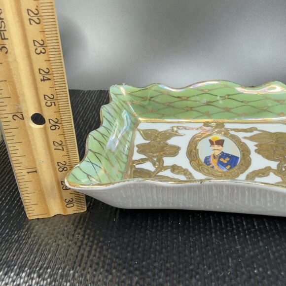 Antique Persian Fine Porcelain Ceramic Rectangular Dish Tray Plate Raised Paint - Picture 3 of 11